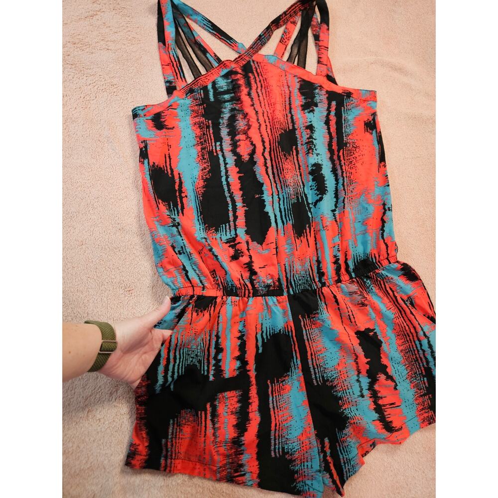 Fabletics Liza Romper in Heat Wave Print Strappy Mesh Detail Women's Large - Picture 4 of 9